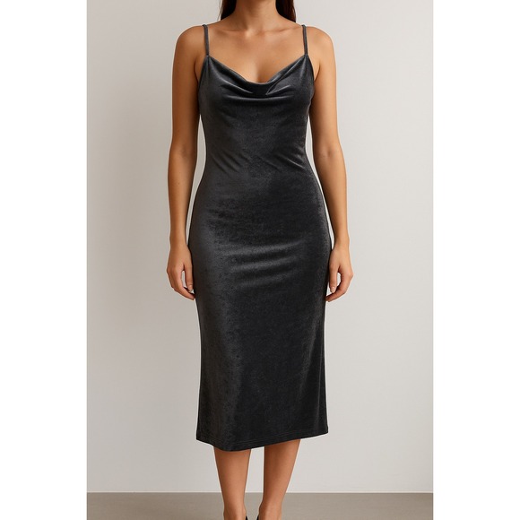 BCBG Max Azria Collection Dresses & Skirts - BCBG Max Azria Grey Velvet‎ Spaghetti Strap Slip Dress Size 2 Y2K 90s Minimalist